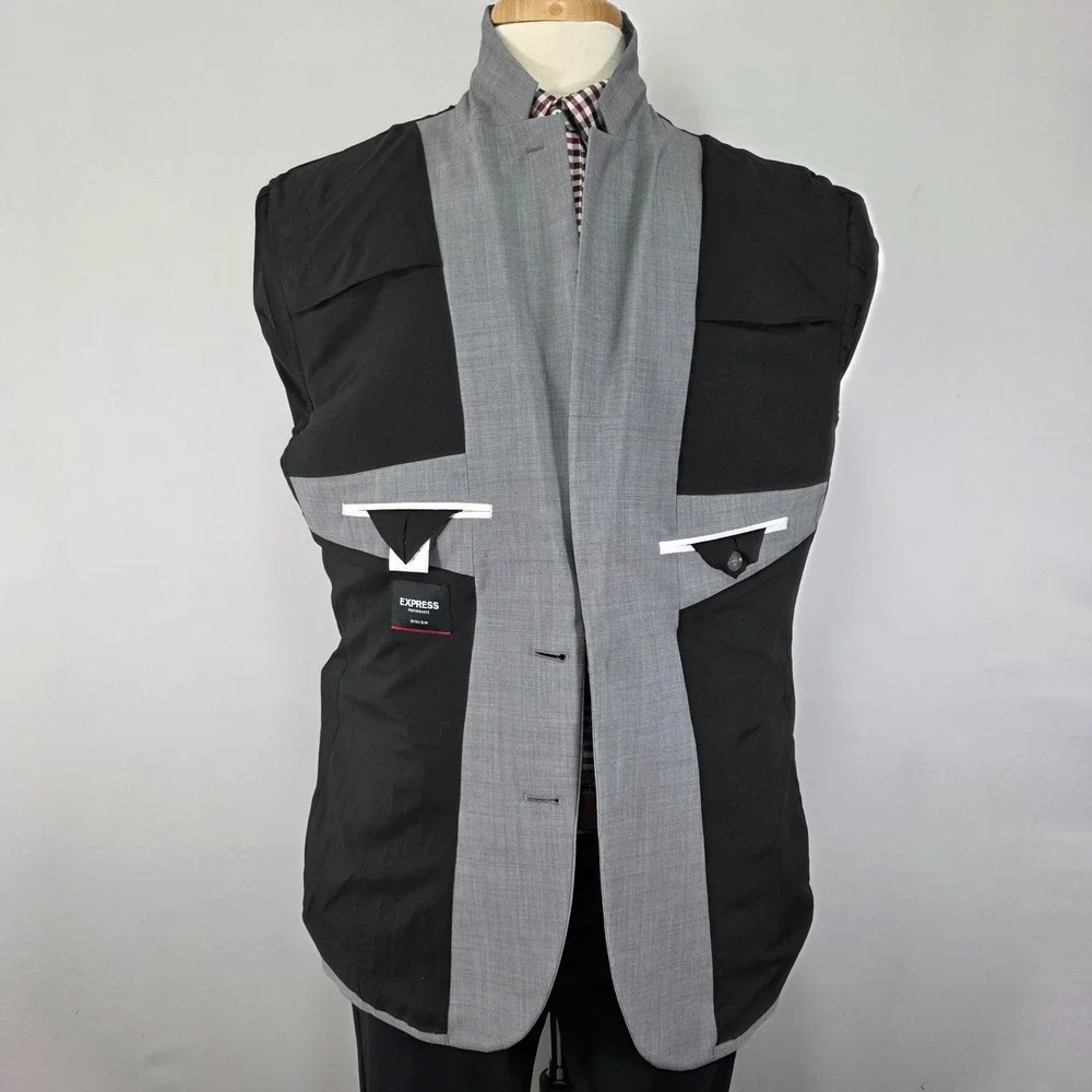 Express Men's Sport Coat Blazer Gray Stretch+ Machine Washable Extra Slim‎ 46R